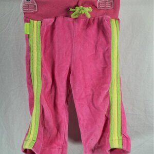 GIRLS 12 MONTHS VON DUTCH PINK LIME GREEN YELLOW STRIPED VELOUR PANTS